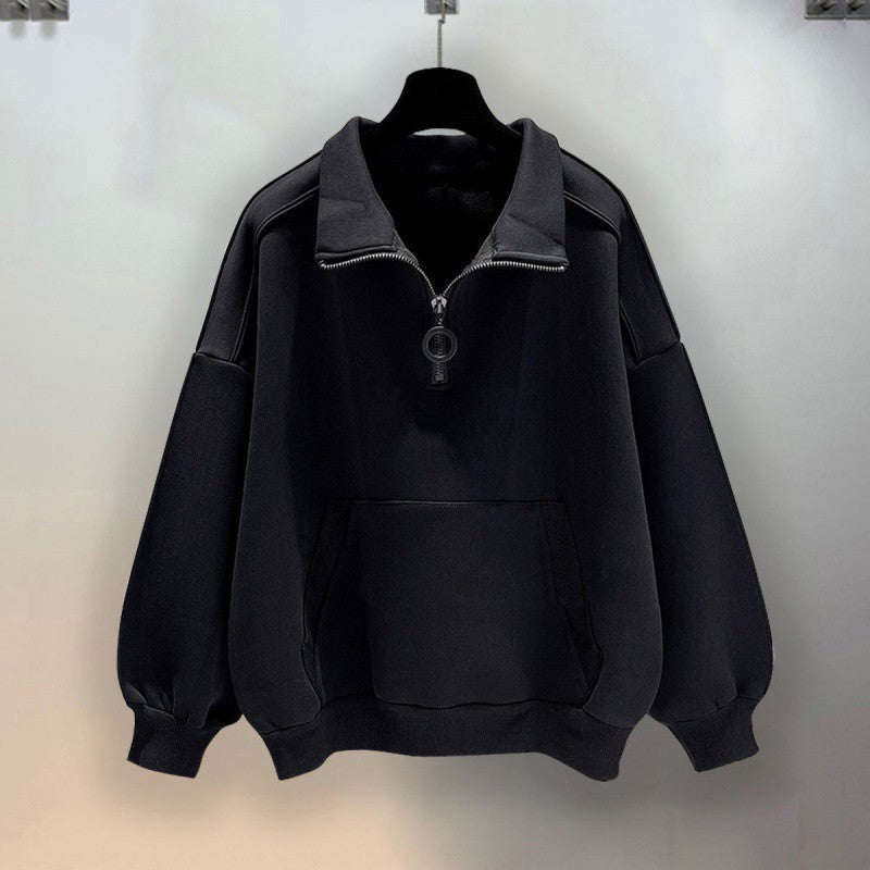 Half Zipper Black Hoodie | Men | Edittionaire Essentials